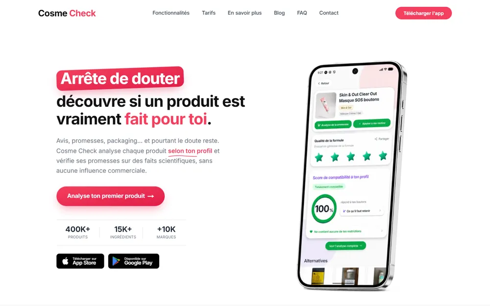 Aperçu du site CosmeCheck