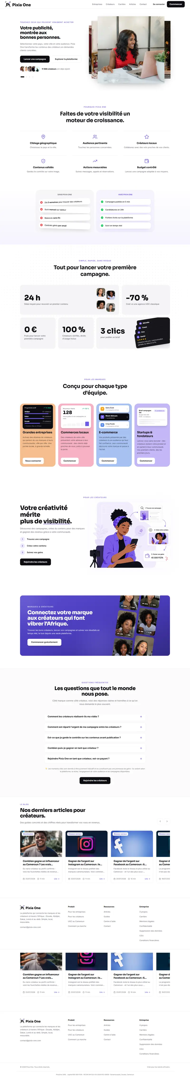 Le site Pixia One, parcouru de haut en bas